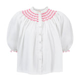 Cleopatra Blouse White with Girl About Town Hand Smocking