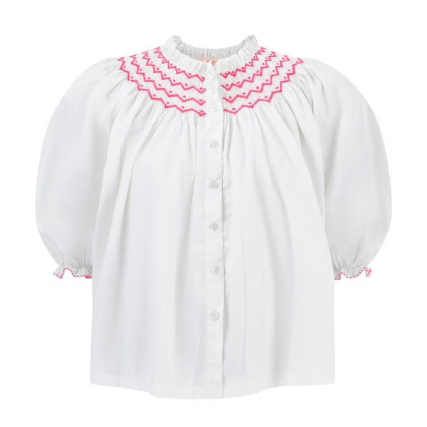 Cleopatra Blouse White with Girl About Town Hand Smocking