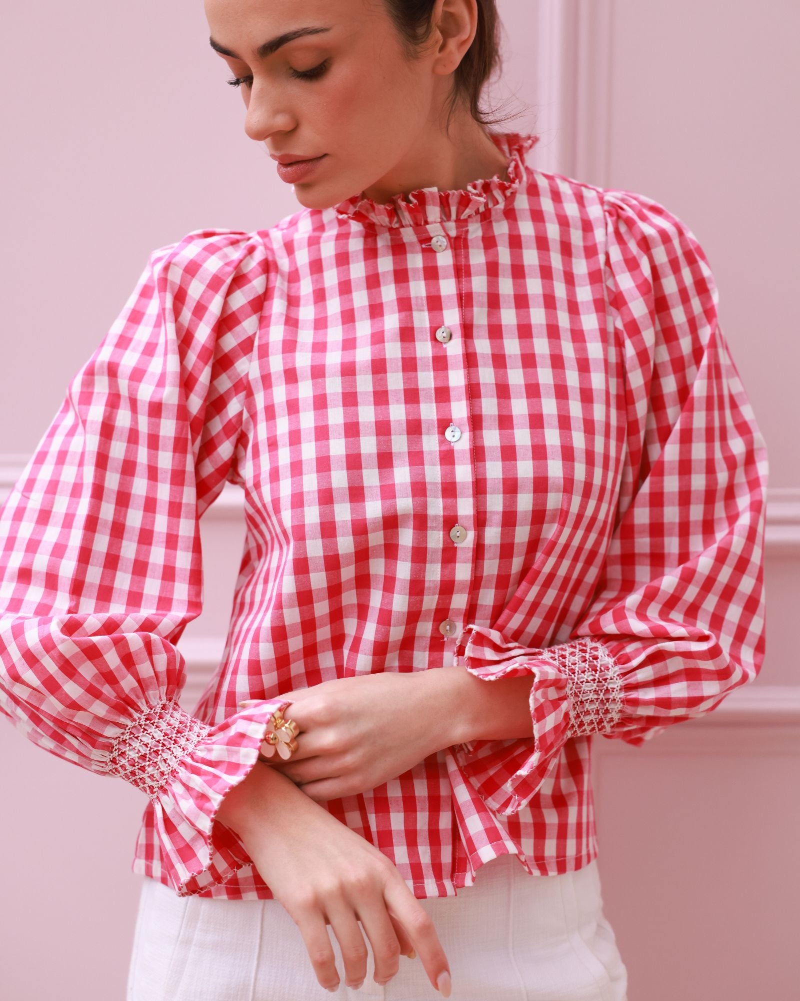 Shelley Blouse Raspberry Gingham Milk Hand Smocking Edition 20