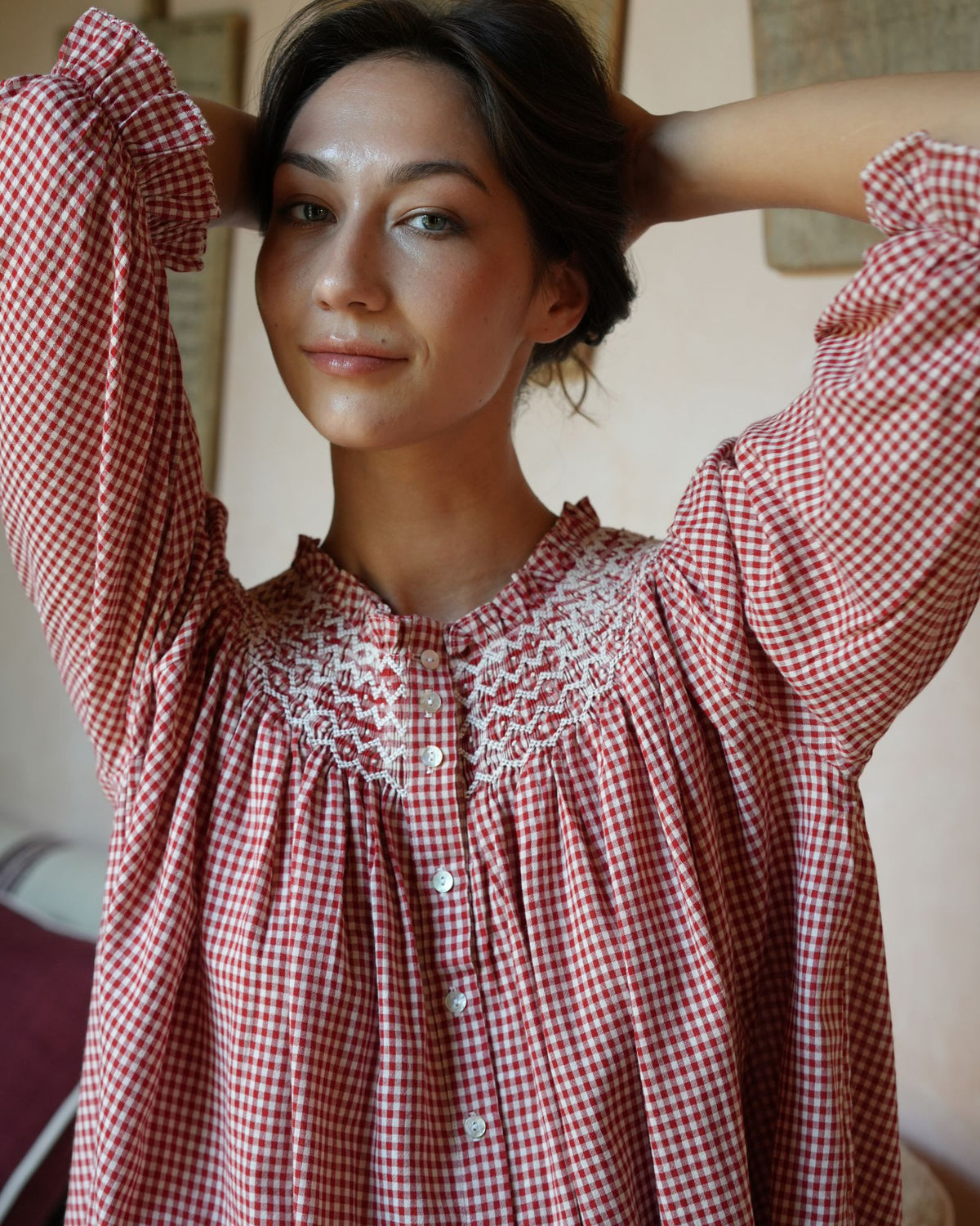 Cleopatra Blouse Apple Vichy Cream Hand Smocking Edition 48