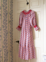 Ada Lovelace Dress Marigold Block Print with Roses are Red Hand Smocking