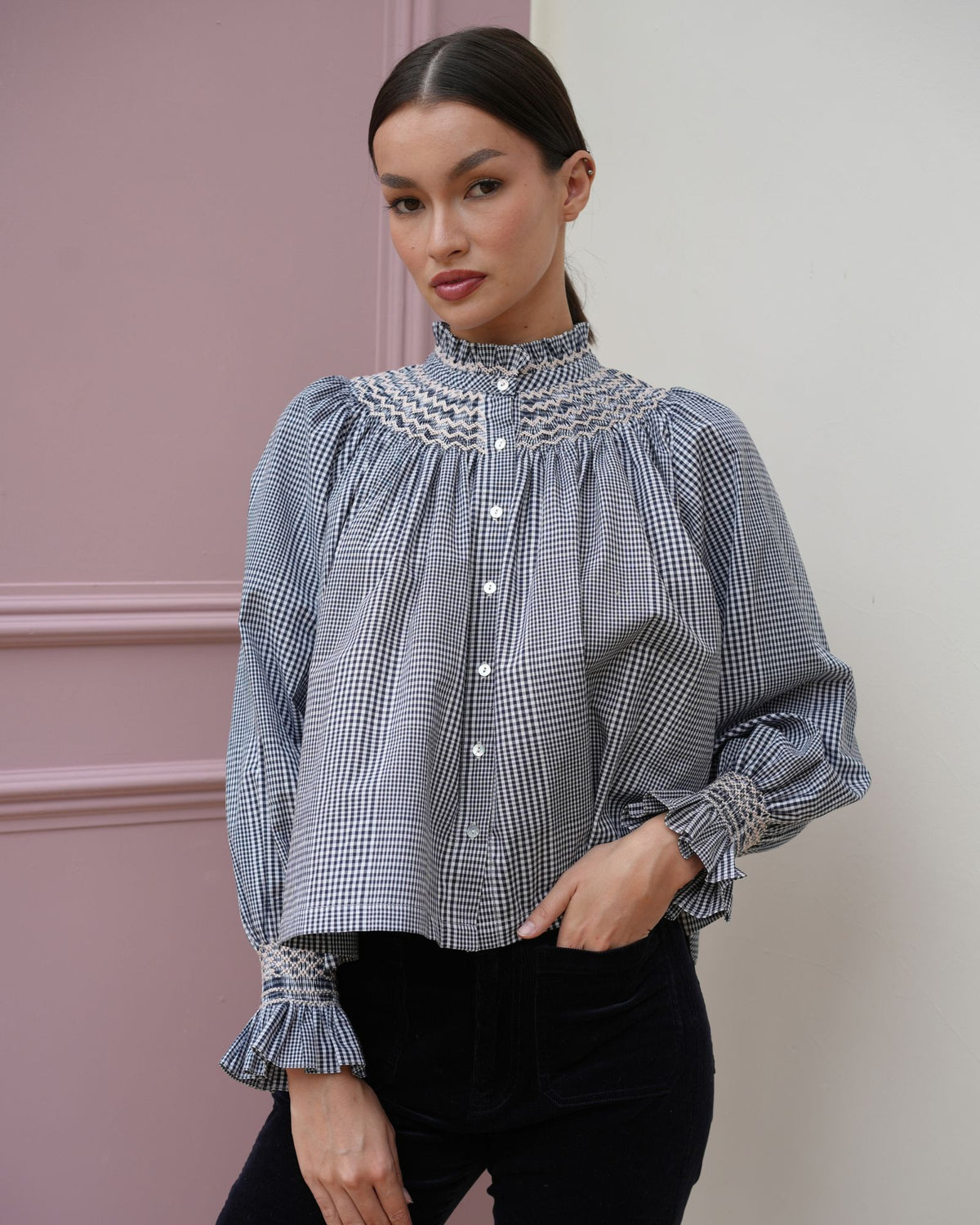 Scholl Blouse Burlington Check with Seashell Hand Smocking Edition 74