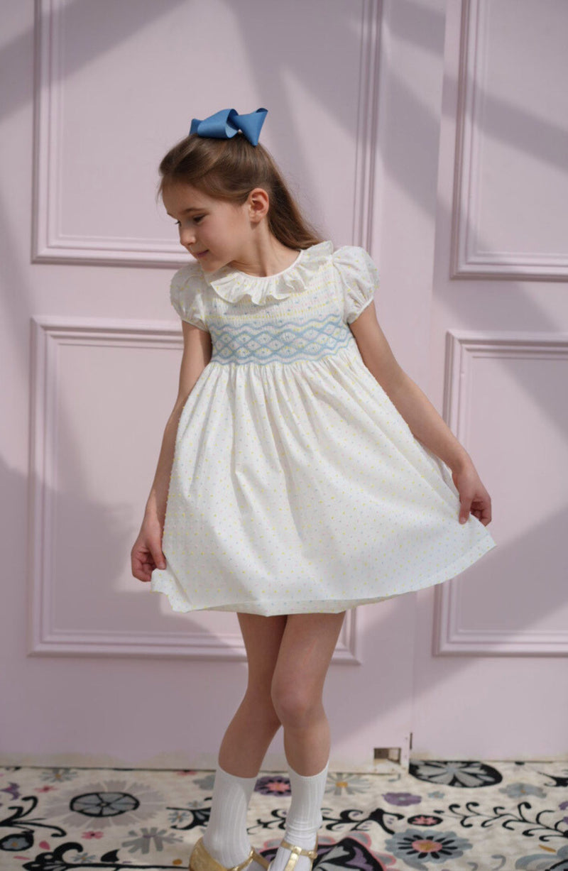 Katherine Johnson Dress Pastel Plumetti with Baby Blue Hand Smocking