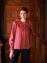 De Beauvoir Blouse Varsity Stripe with Cricket White Embroidery