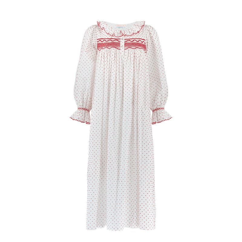 Nightingale Women's Dress Red Berry Plumetti with Stacked Waves Hand Smocking