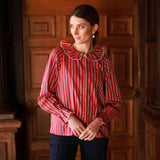 De Beauvoir Blouse Varsity Stripe with Cricket White Embroidery