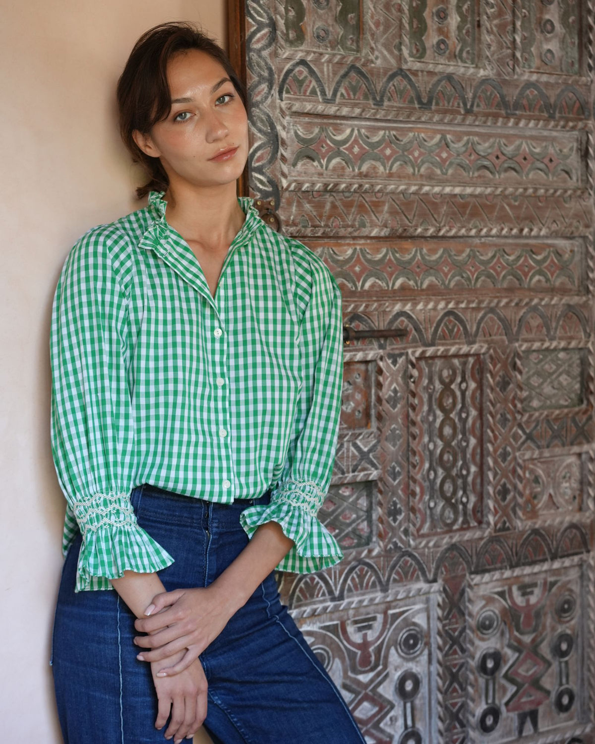 Shelley Blouse Kelly Green Gingham with Chalk Hand Smocking Edition 25