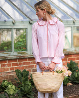 De Beauvoir Blouse Dolls House Stripe with Kiss Kiss Embroidery