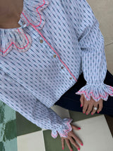 Bronte Blouse Skyscraper Stripes with Strawberrylicious Embroidery