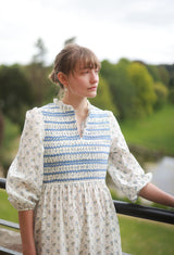 Emmeline Pankhurst Dress Brunnera Blooms with Forget Me Not Hand Smocking