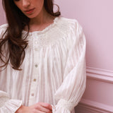 Cleopatra Blouse White Stripe Cotton Muslin with milk Hand Smocking Edition 37