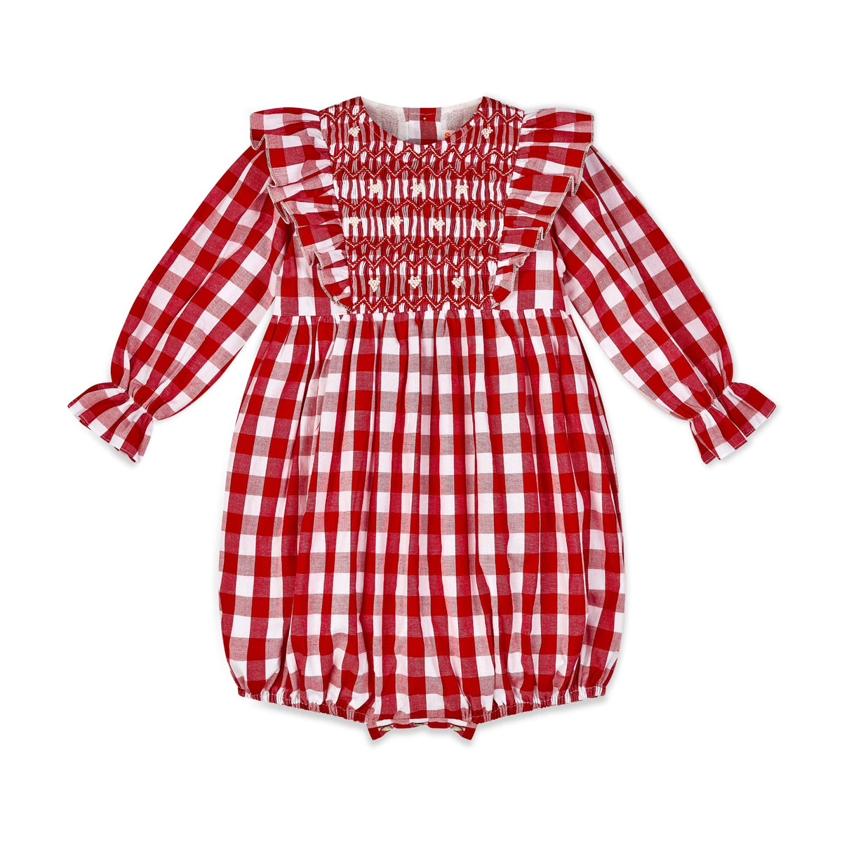 Anna Pavlova Romper Edelweiss Gingham with Precious Heart Hand Smocking