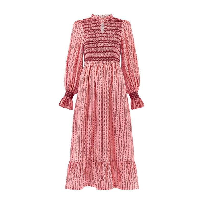 Emmeline Pankhurst Women's Dress Mulberry Trellis with Diamonds and Rubies Hand Smocking