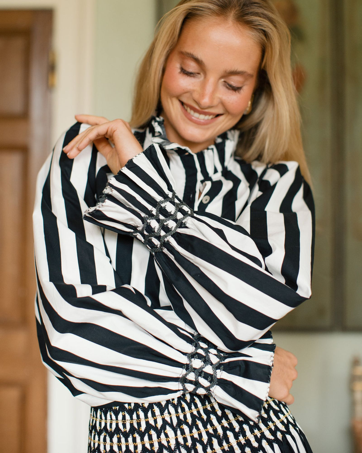 Shelley Blouse Palais Royale Stripe with Golden Onyx Hand Smocking Edition 34