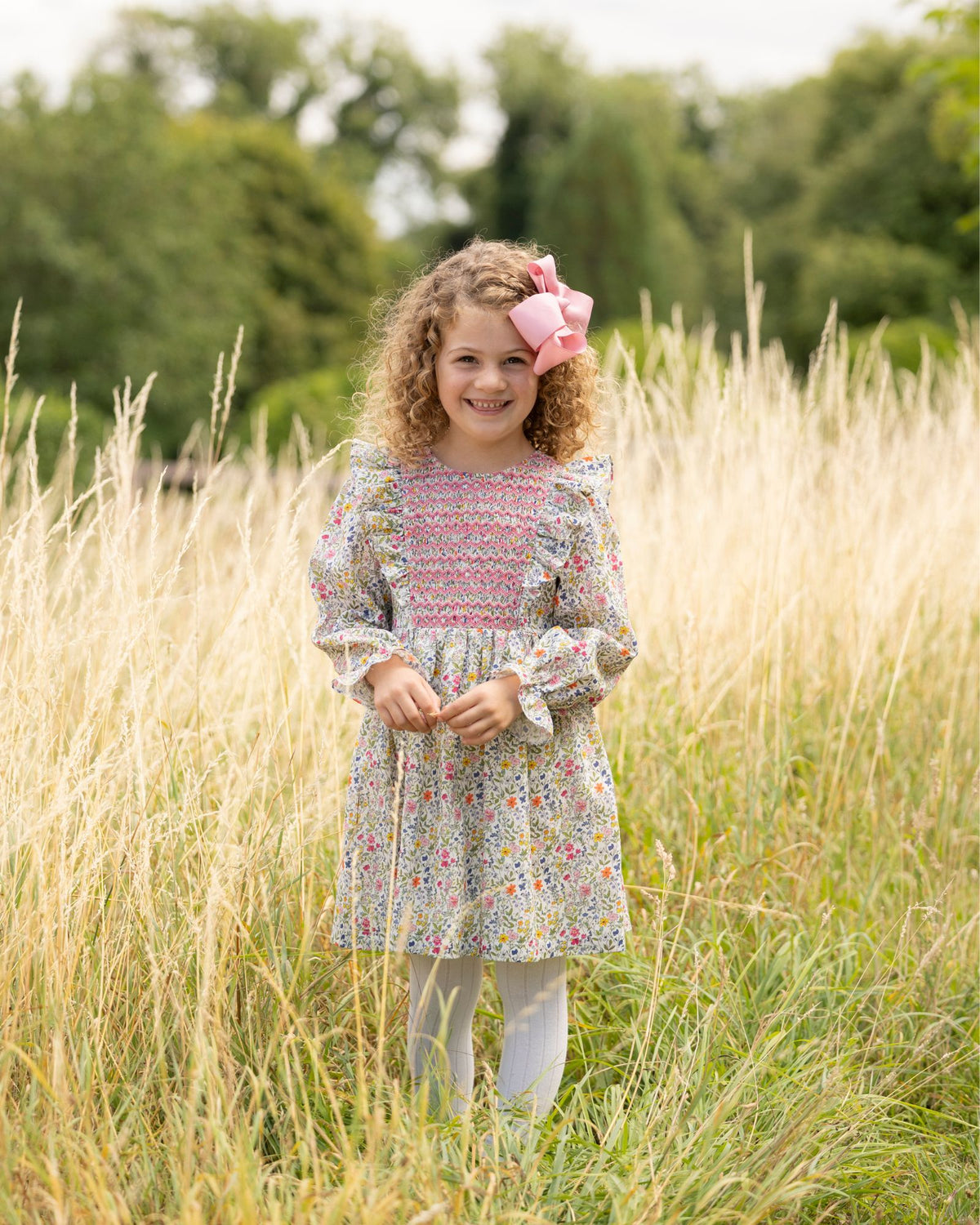 Anna Pavlova Dress Secret Garden Linen Sweet William Hand Smocking