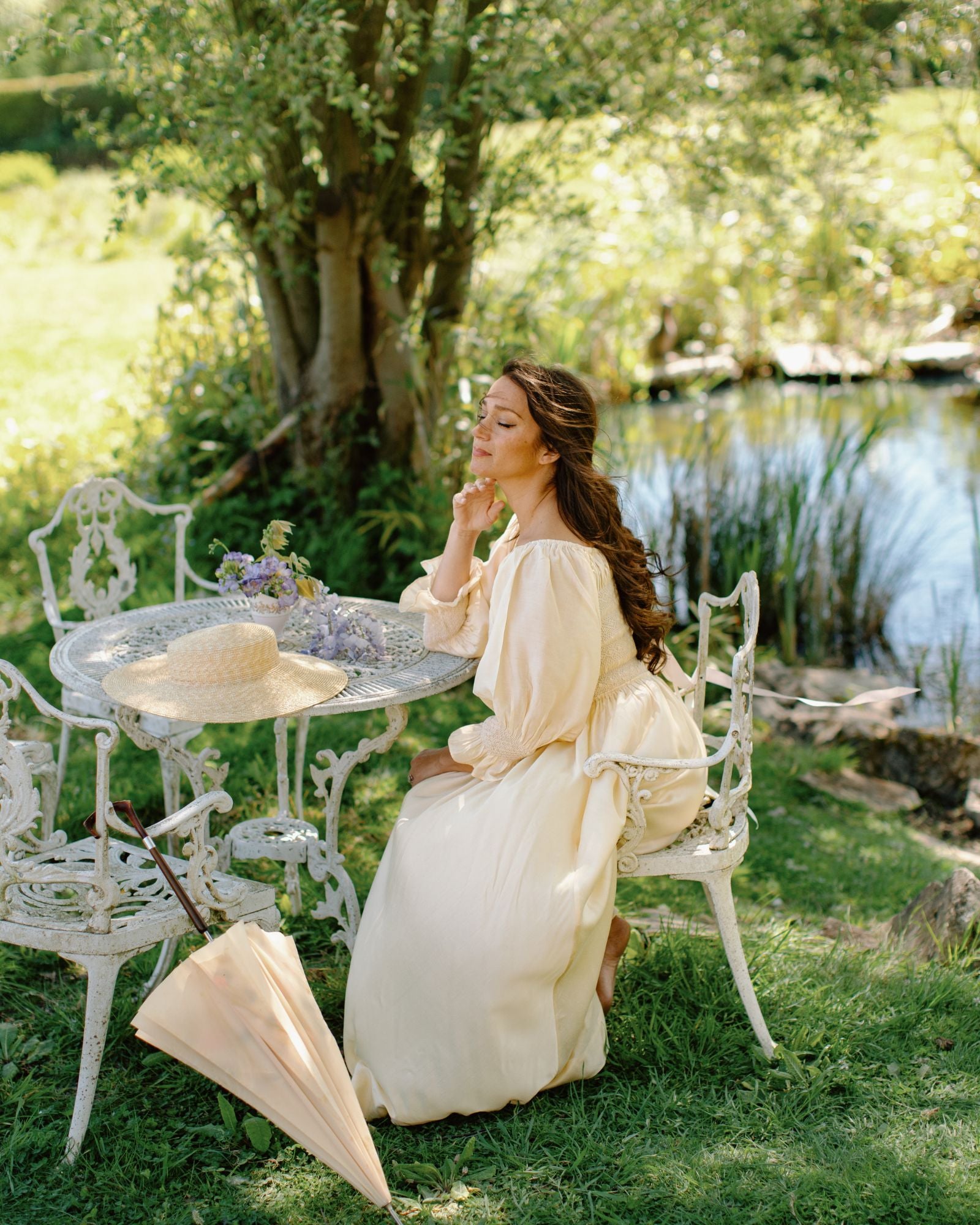 My Mulberry House x Smock London Liesl Dress Buttermilk Silk Cotton with Parchment Hand Smocking