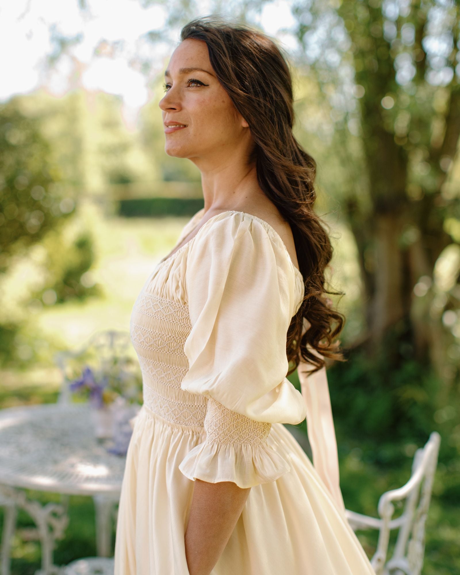 My Mulberry House x Smock London Liesl Dress Buttermilk Silk Cotton with Parchment Hand Smocking