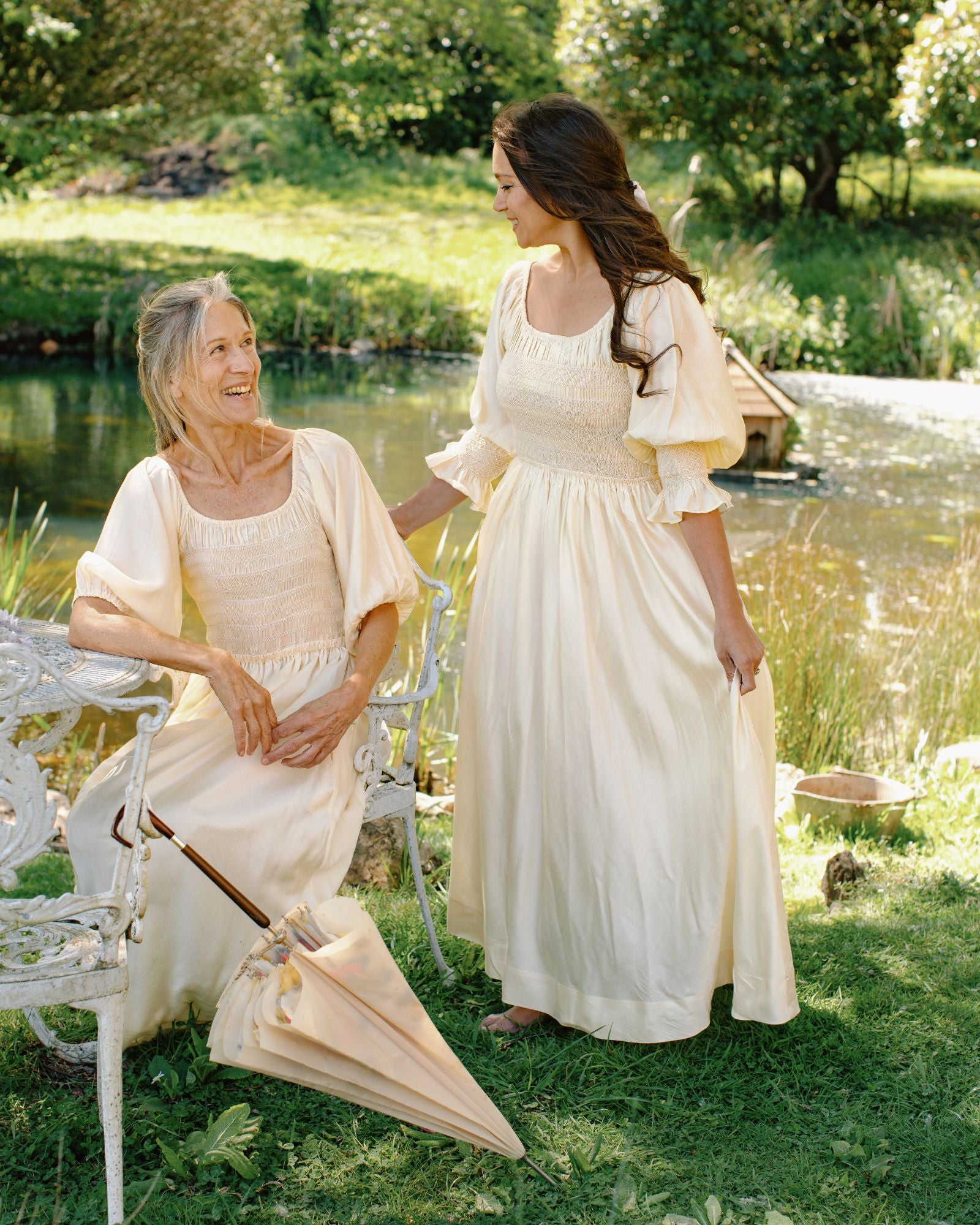 My Mulberry House x Smock London Liesl Dress Buttermilk Silk Cotton with Parchment Hand Smocking