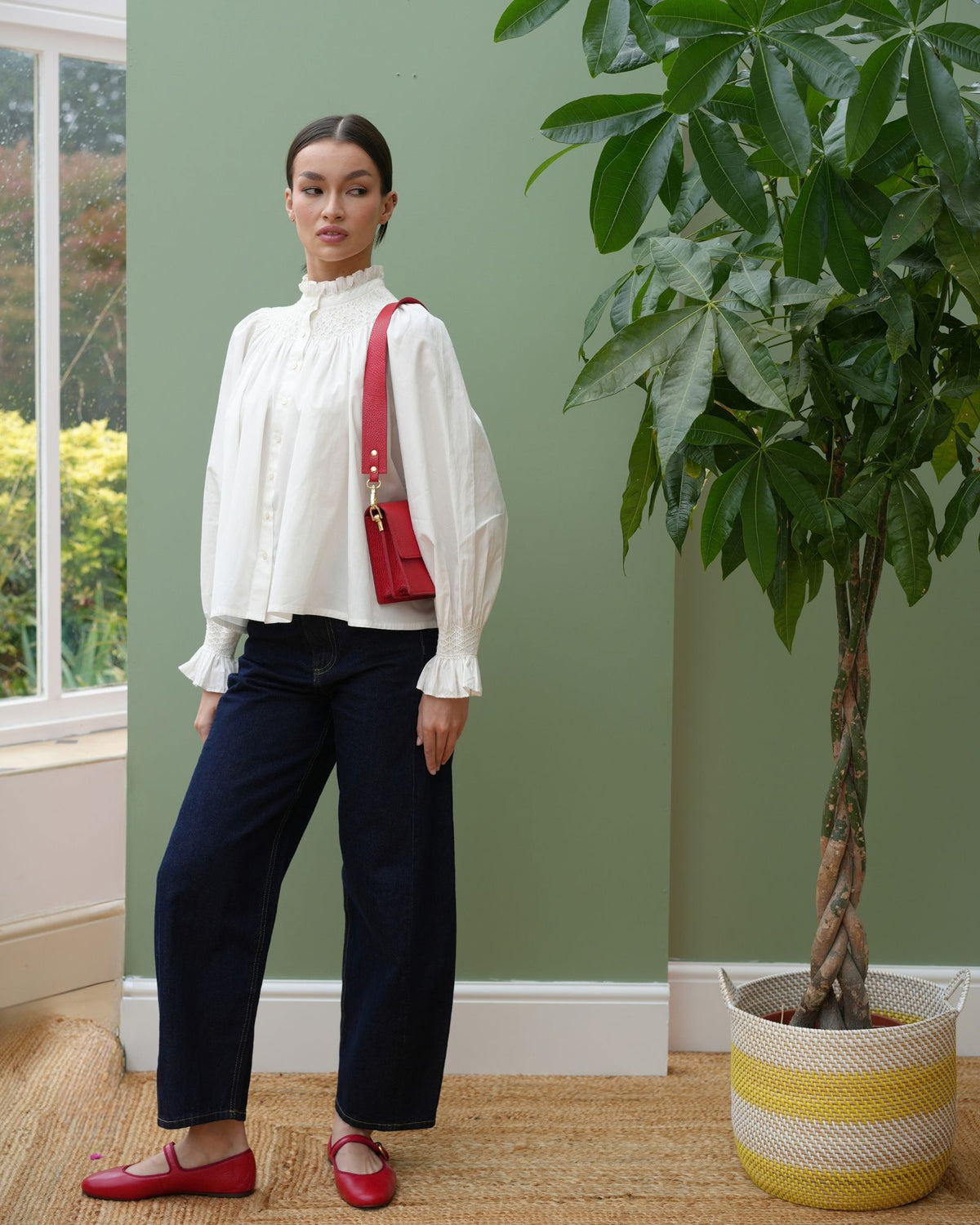 Scholl Women's Blouse White with Ivory Hand Smocking