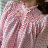 Scholl Blouse Pink Sand Gingham with Pink Pearl Hand Smocking Edition 39