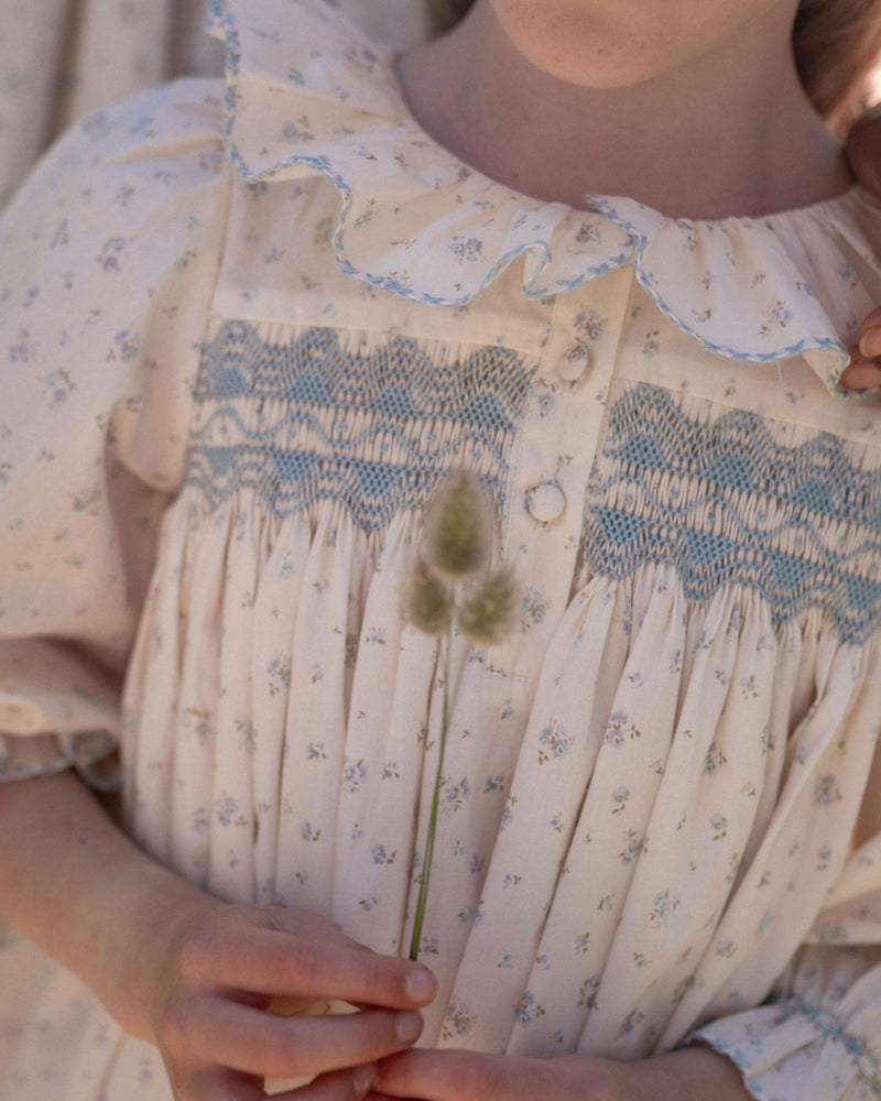 Nightingale Girl's Dress Forget-me-not Ditsy with Daydreams Hand Smocking