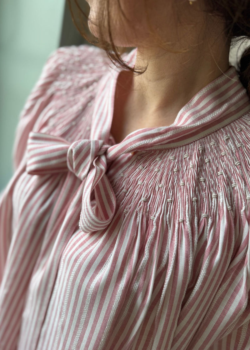 Burdett-Coutts Pussy Bow Blouse Cinnamon Stripe Cotton With Spiced Vanilla Smocking Edition 2