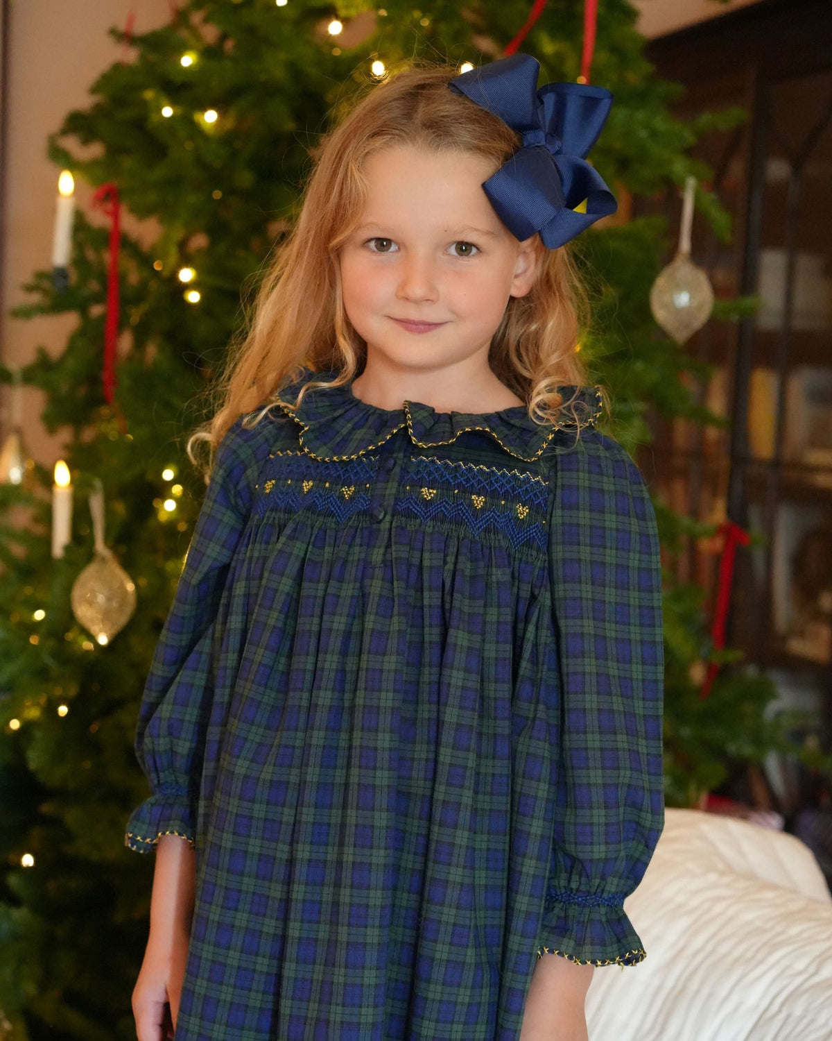 Nightingale Girl's Dress Little Black Watch with Golden Locket Hand Smocking