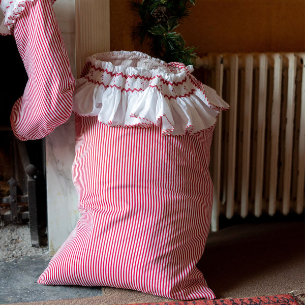 Edit58 x Smock London Candy Cane Stripe Sack with Candy Cane Hand Smocking