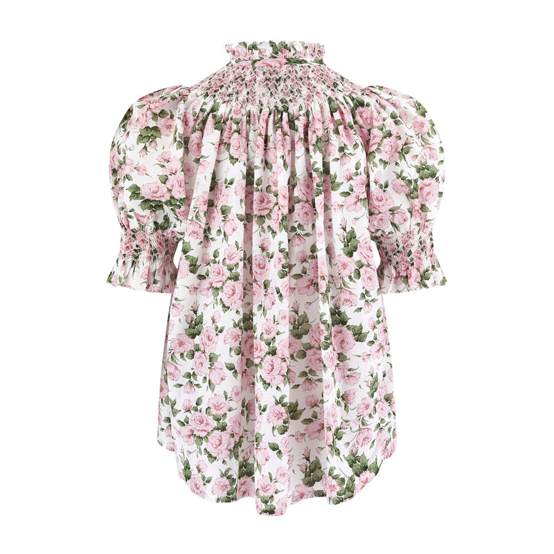 Scholl Short Sleeve Blouse with Generous Gardener Hand Smocking Made with Liberty Carmine Rose Pink Edition 41