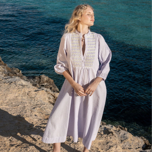 Junko Tabei Dress Lavender Haze with Lemon Sprinkles Hand Smocking