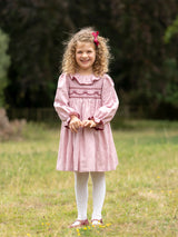 Katherine Johnson Dress Dusty Rose Linen with Mulberry Bow Hand Smocking