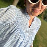 Rosa Parks Blouse  Periwinkle Painted Stripe with Summer White Hand Smocking Edition 9