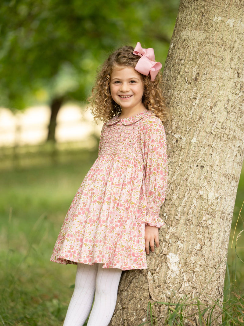 Antoinette Dress with Raspberry Crumble Hand Smocking made with Liberty Poppies & Daisies Fabric