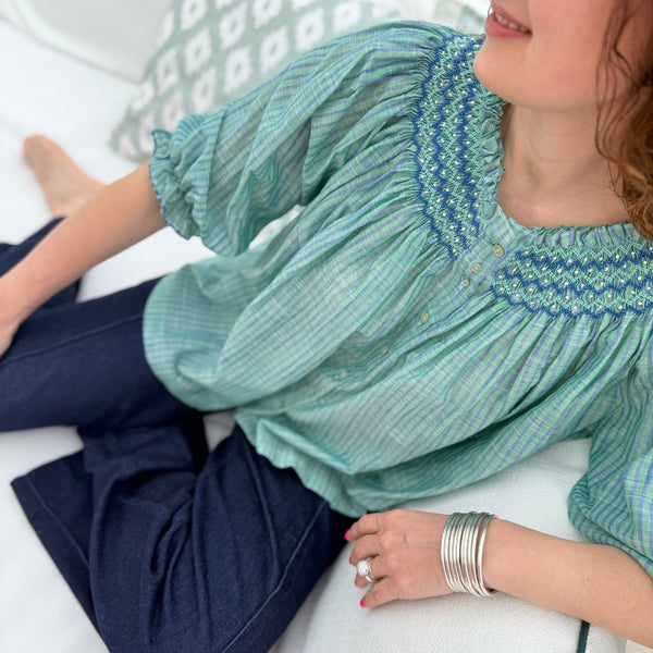 Cleopatra Blouse Islands in the Stream Cotton with Land and Sea Hand Smocking Edition 22