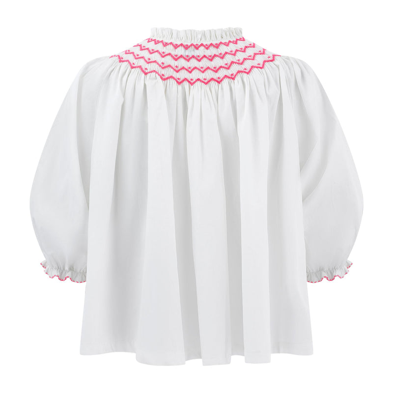 Cleopatra Blouse White with Girl About Town Hand Smocking
