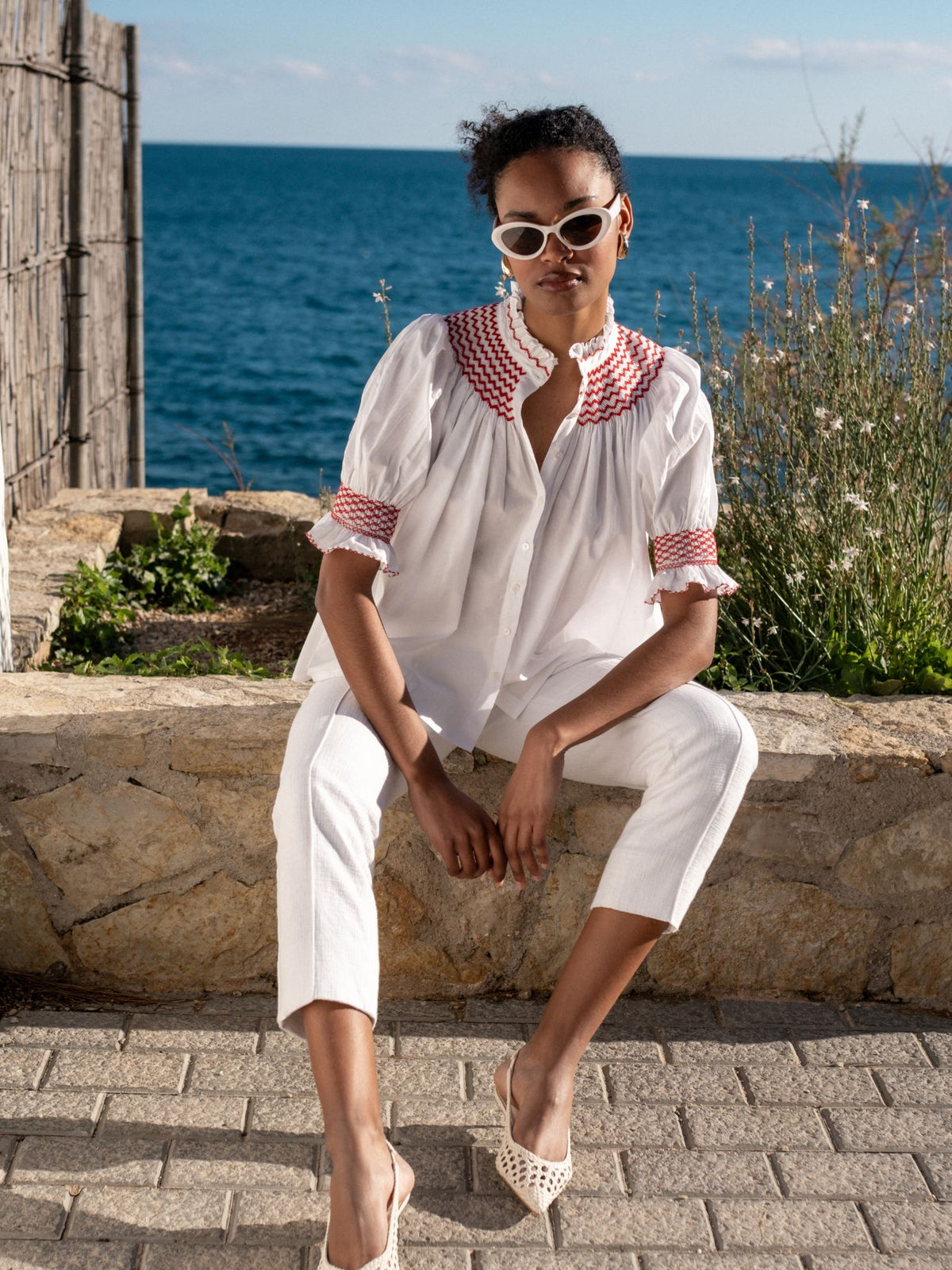 Scholl Summer Blouse Pillar Box Red Hand Smocking