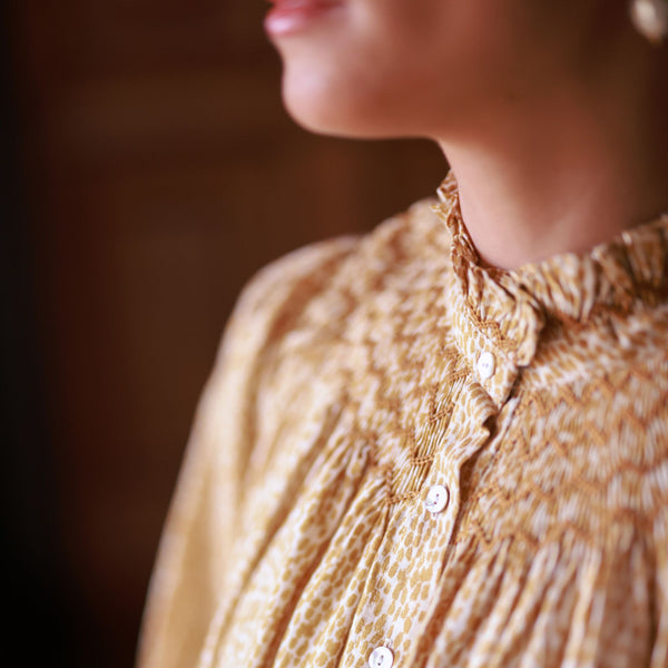 Scholl Blouse Turmeric Dabs with Honeycomb Hand Smocking Edition 44