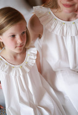 Memo Press x Smock London Girls Alice Dress Moonstone with Yellow Rose Hand Smocking
