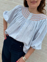 Cleopatra Blouse Oyster Bay Stripes with Bellini Hand Smocking Edition 18
