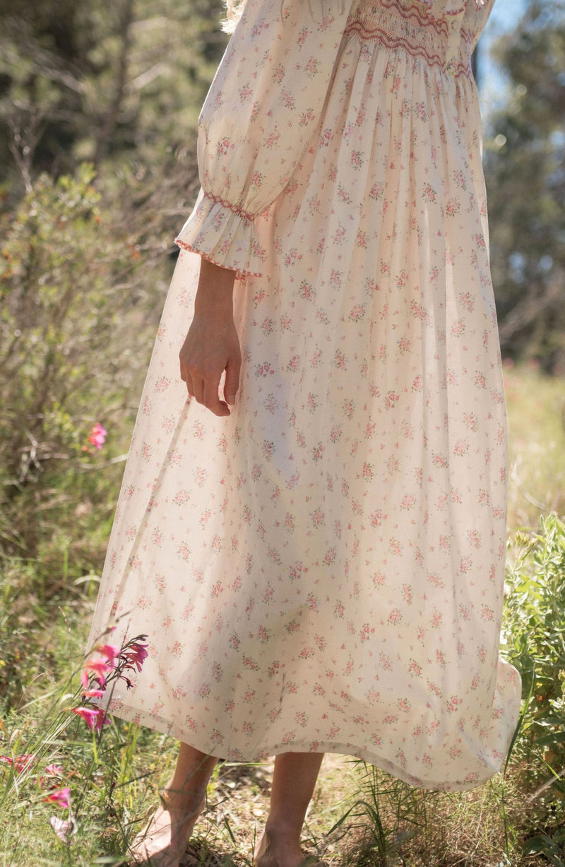 Nightingale Women's Dress Rosebud Chintz with Peony Hand Smocking
