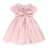 Margaret Special Occasion Dress Seashell Cotton Sateen with Gold & Pearl Hand Smocking