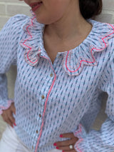 Bronte Blouse Skyscraper Stripes with Strawberrylicious Embroidery
