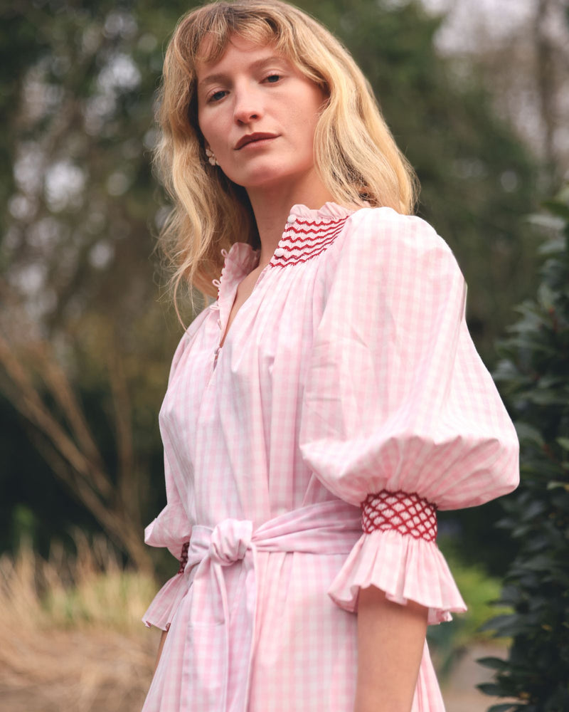 Ada Lovelace Dress Sugar and Spice Gingham with Ruby Hand Smocking