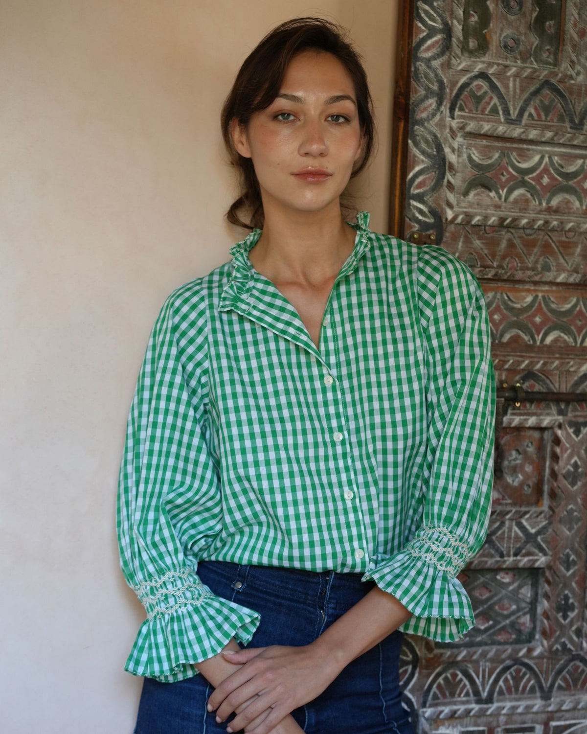 Shelley Blouse Kelly Green Gingham with Chalk Hand Smocking Edition 25
