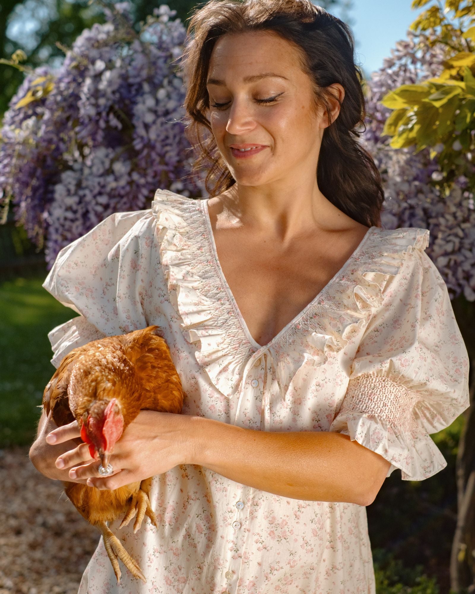 My Mulberry House x Smock London Lizzie Dress Tea Rose Cotton with Generous Gardener smocking