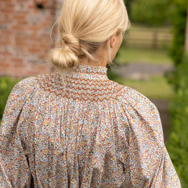 Scholl Blouse with Hazelnut Hand Smocking made with Liberty Ava Edition 51