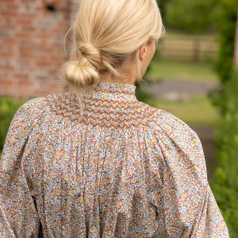 Scholl Blouse with Hazelnut Hand Smocking made with Liberty Ava Edition 51