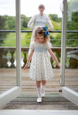 Katherine Johnson Dress Brunnera Blooms with Forget Me Not Hand Smocking