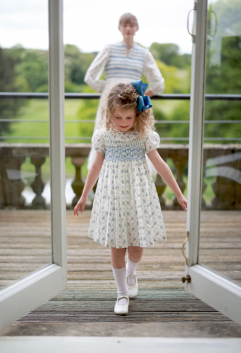 Katherine Johnson Dress Brunnera Blooms with Forget Me Not Hand Smocking