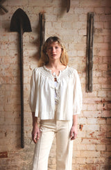 Cleopatra Jacket Latte Stripe with Coffee Cream Hand Smocking Edition 4